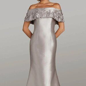 NWT Feriani Couture 18417 Mermaid Mother of the Bride Dress Silver Size 10